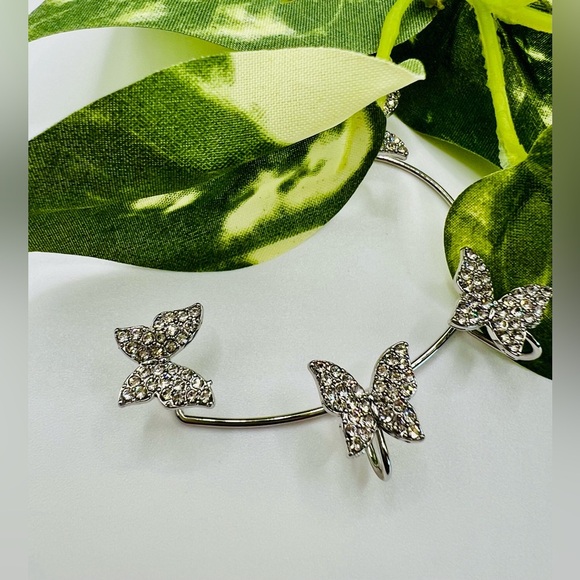 Silver Butterfly Ear Cuff/Ear Climber With Rhinestones - Picture 12 of 14